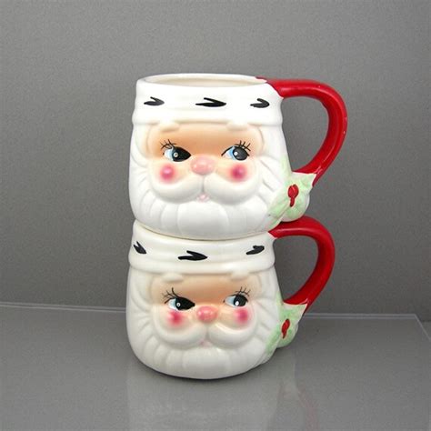 Vintage Christmas Mugs Santa Head 12 Oz Cups By Atticdustantiques