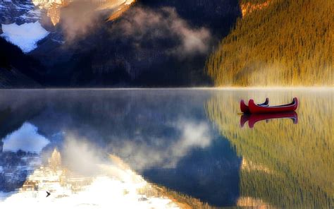 2560x1440px Free Download Hd Wallpaper Canoes On Calm Lake