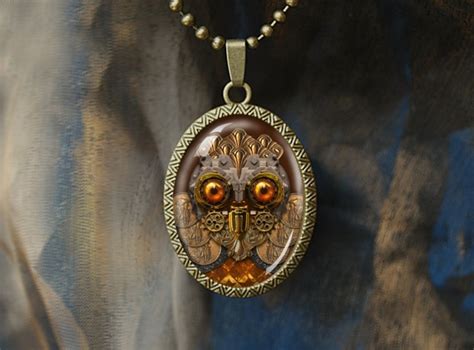 Steampunk Owl Leonardo Da Vinci Extra Large Bronze Pendant