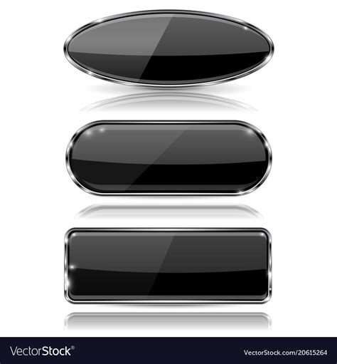 Glass Black Buttons 3d Web Icons With Metal Frame Vector Image