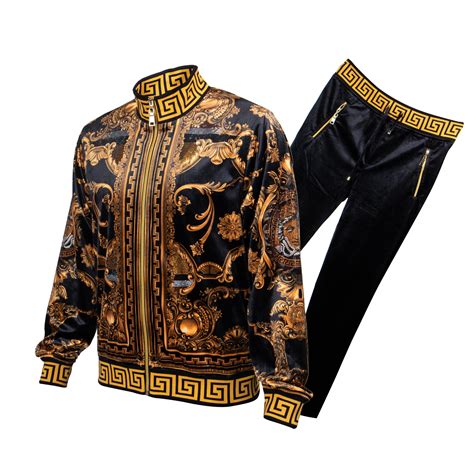 Prestige Black Gold Crystal Studded Velour Medusa Tracksuit Outfit Jgs
