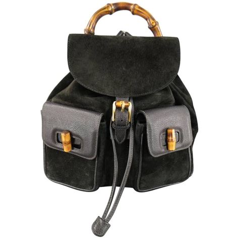 Vintage Gucci Black Suede And Leather Bamboo Handle Backpack At 1stdibs