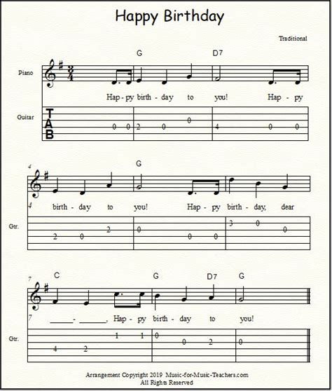 Happy Birthday Free Sheet Music For Guitar Piano And Lead Instruments