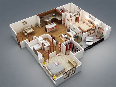 3d Floor Plan Using By 3ds Max With Vray Rendering One Bedroom House