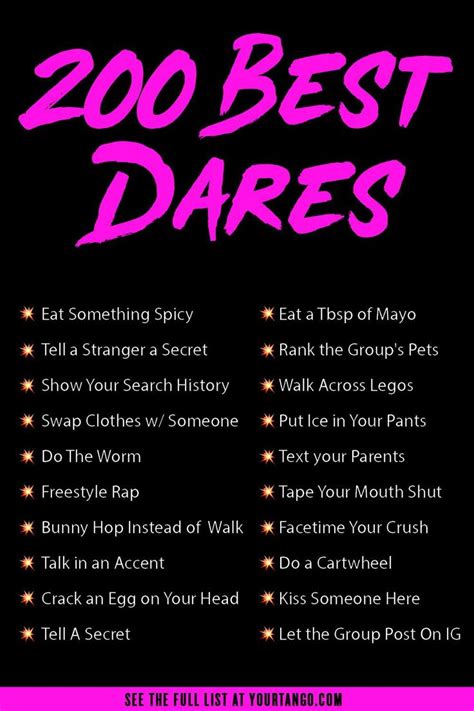 A Poster With The Words 200 Best Dares In Pink On Black And Purple Background