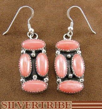 Native American Indian Navajo Jewelry Pink Coral Sterling Silver Hook