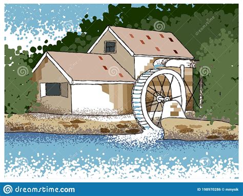 Old Water Mill Stock Vector Illustration Of Ecology 198970286