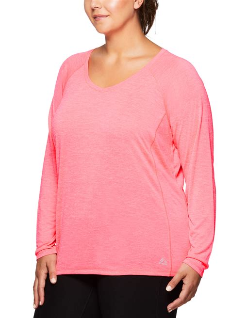 RBX Active Women S Plus Size Space Dye Long Sleeve V Neck Shirt EBay