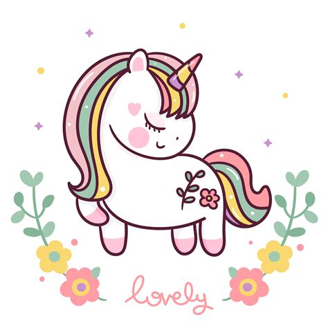 Cute Unicorn Vector With Pastel Flowers 1857230 Vector Art At Vecteezy