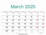 March 2020 Calendar Printable with Holidays | Whatisthedatetoday.Com