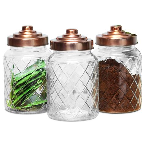 Set Of 3 1 Litre Glass Storage Jar Coffee Tea Sugar Pasta Canister