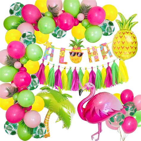 geekeo hawaiian party decorations tropical summer party decorations with flamingo balloons