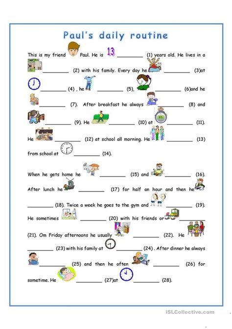 Paul S Daily Routine English Esl Worksheets For Distance Learning An