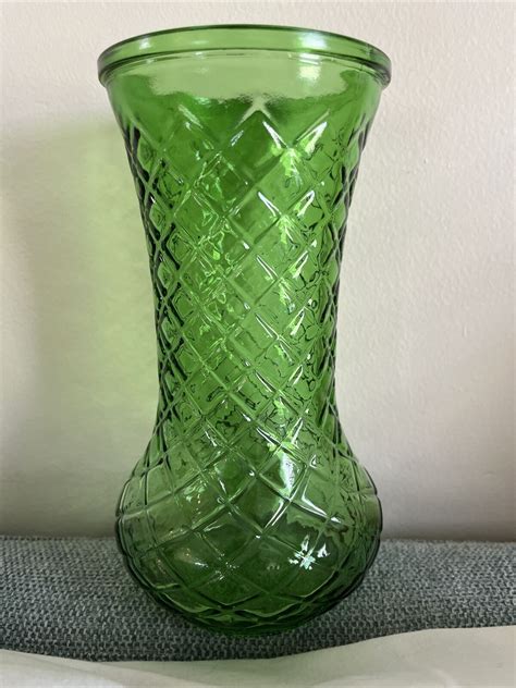 Vintage Emerald Green Hoosier Glass Vase Diamond Cut Pattern 4086 Collectibles Ebay