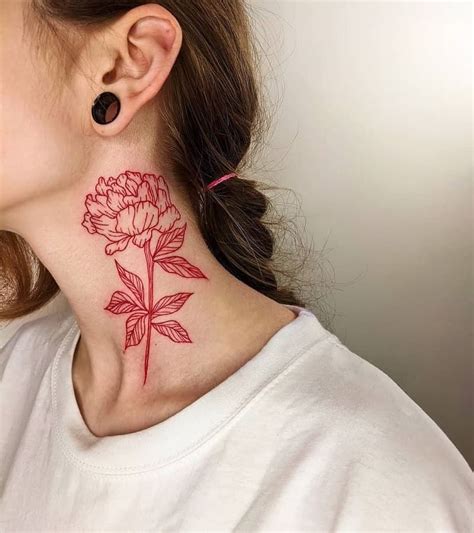 Front Neck Tattoo Flower Neck Tattoo Red Flower Tattoos Black Ink