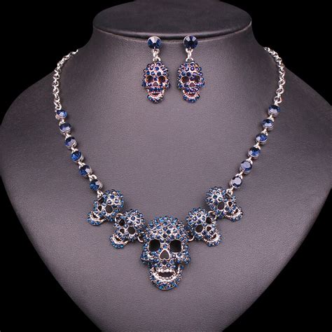 Skeleton Choker Necklace Earrings Bracelets Sets Vintage Skull Jewelry