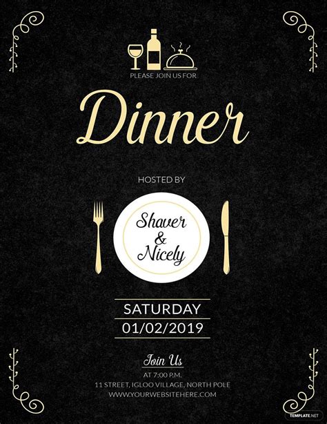 Instantly Download Free Dinner Invitation Card Template Sample