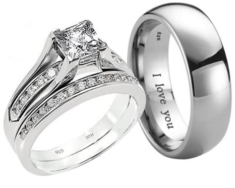The mens wedding bands and womesn wedding bands are sharing the same ring designs concepts. New His And Hers Titanium /925 Sterling Silver Wedding ...