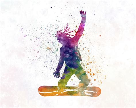 Young Snowboarder Man 01 In Watercolor Painting By Pablo Romero Fine
