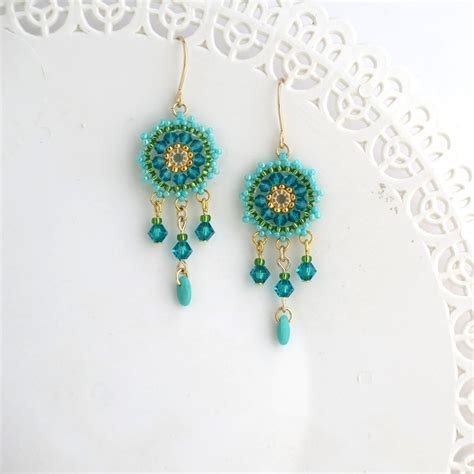 Turquoise Dangle Earrings Boho Chic Swarovski Crystal Etsy Handmade