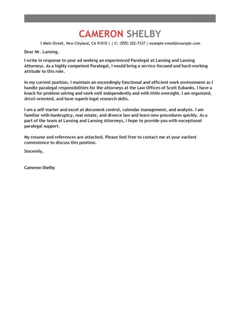 Outstanding Paralegal Cover Letter Examples Livecareer