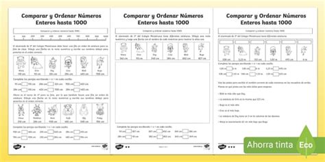 Ficha De Actividad Por Niveles Comparar Y Ordenar Números Enteros