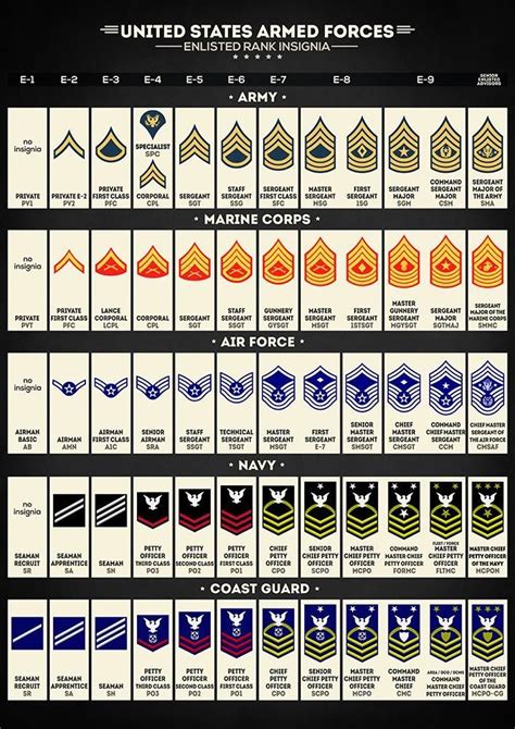 United States Armed Forces Enlisted Rank Insignia Art Print