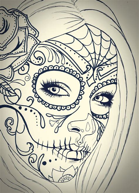 Skull Girl Sketch By Carldraw On Deviantart Skull Girl Tattoo Sugar