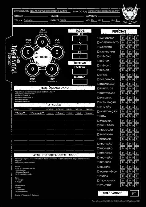 Ficha Completavel Ordem Paranormal Preta Acro Bacia Ad Estram Ento Atletism O Atualid Ad Es