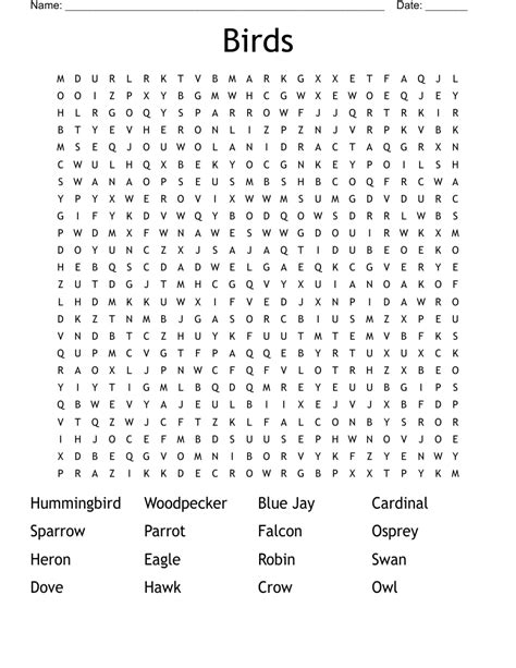 Birds Word Search Wordmint