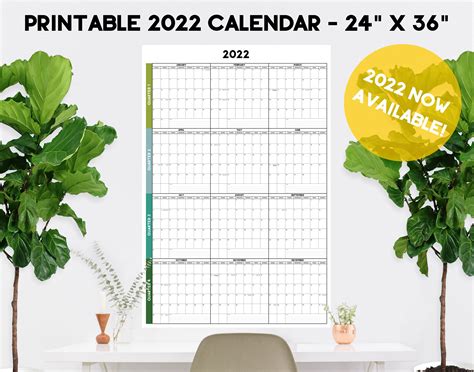 Large Modern 2022 Wall Calendar Printable 24 X Etsy