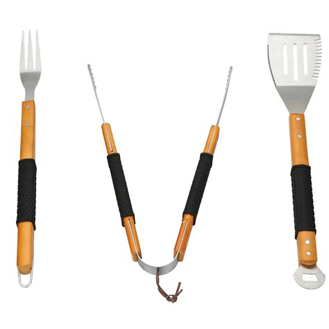 Expert Grill 3 Piece Barbecue Tool Set With Comfort Grip Wooden Handles