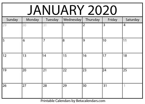 January 2020 Calendar Printable Freelatest Calendar M