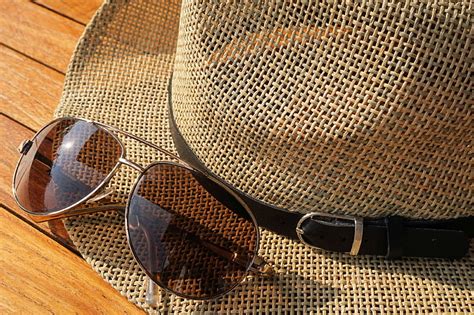 Close Up Eyewear Fashion Hat Straw Hat Sunglasses Hd Wallpaper