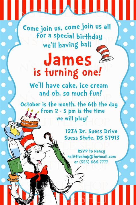 Pin On Cat In The Hat 1st Birthday Within Dr Seuss Birthday Card
