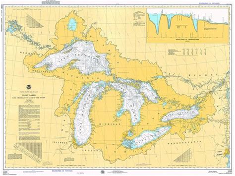 1975 Nautical Chart Of The Great Lakes Etsy Nautical Chart Great