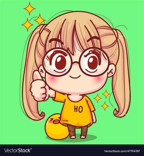 Young Girl Thumbs Up Sign Cartoon Set Royalty Free Vector