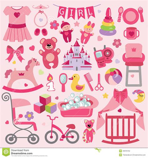 Baby Girl Items Set Collectionbaby Shower Icons Stock Vector