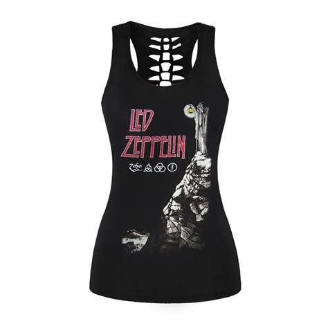 Women Female Tank Top Sexy Black 3d Printed Vest Rock Style Led