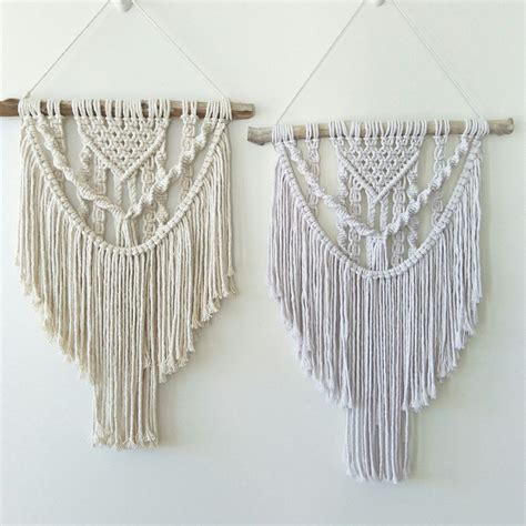 Two Macrame Wall Hangings With White Yarn