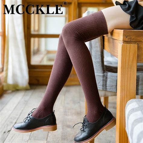 Mcckle Women Casual Over Knee High Socks 2018 Autumn Winter Warm