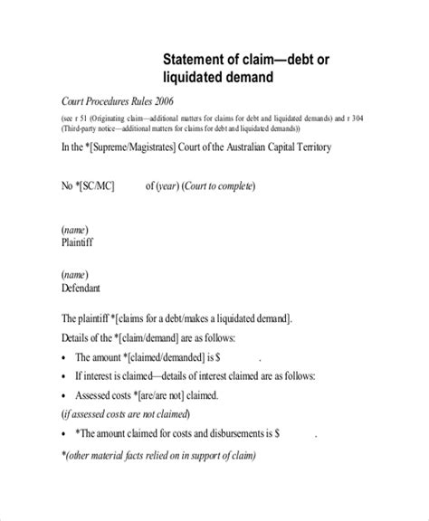 Free 11 Sample Statement Of Claim Forms In Pdf Excel Word