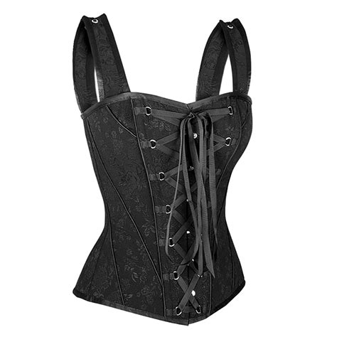 Black Floral Print Steel Boned Lace Up Women S Vest Corset N14283