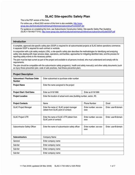 The Slac Specific Safety Plan Is Shown In This Document Which Contains