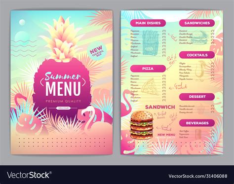Restaurant Summer Tropical Gradient Menu Design Vector Image