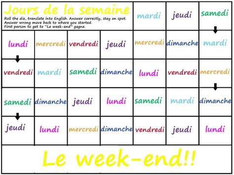 Jours De La Semaine French Days Of The Week Game Teaching Resources
