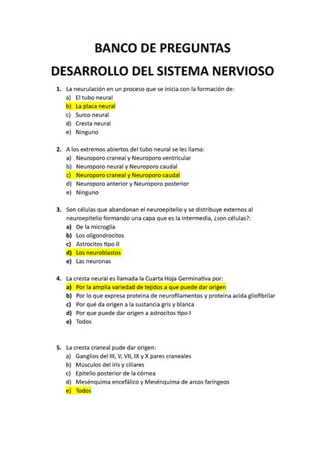 Cuestionario Anatomia Preguntas De Final Sistema Nervioso Ojo Humano