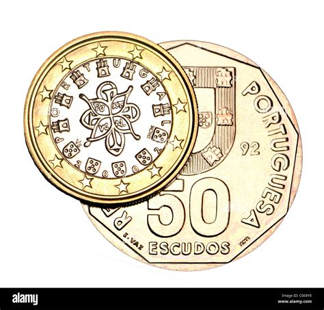 Portuguese 1 Euro Coin And Pre Euro 50 Escudos Coin From 1992 Stock