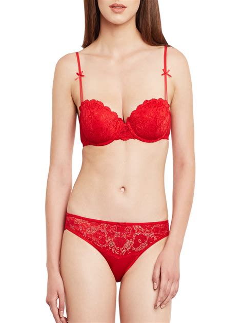Buy Online Red Lace Bra And Panty Set From Lingerie For Women By