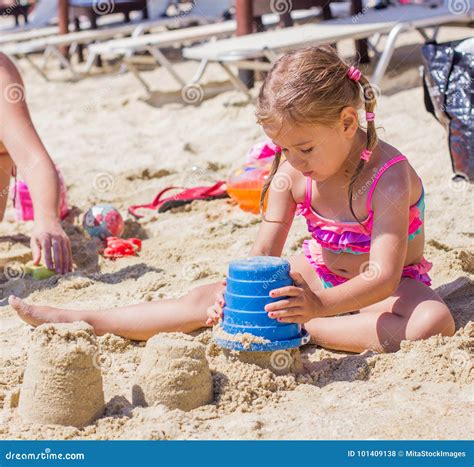 Little Girl Playing On The Beach Stock Photo Image Of Aegean Playing